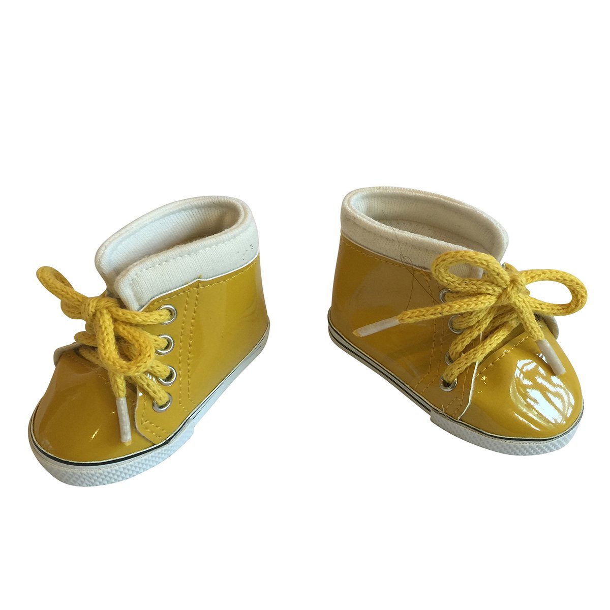 The New York Doll Collection Yellow Shiny Leather Doll Sneakers Trainers fits All 18 Inch/ 46 cm Dolls - for Fashion Girl Dolls - Doll Shoes - Doll Trainers