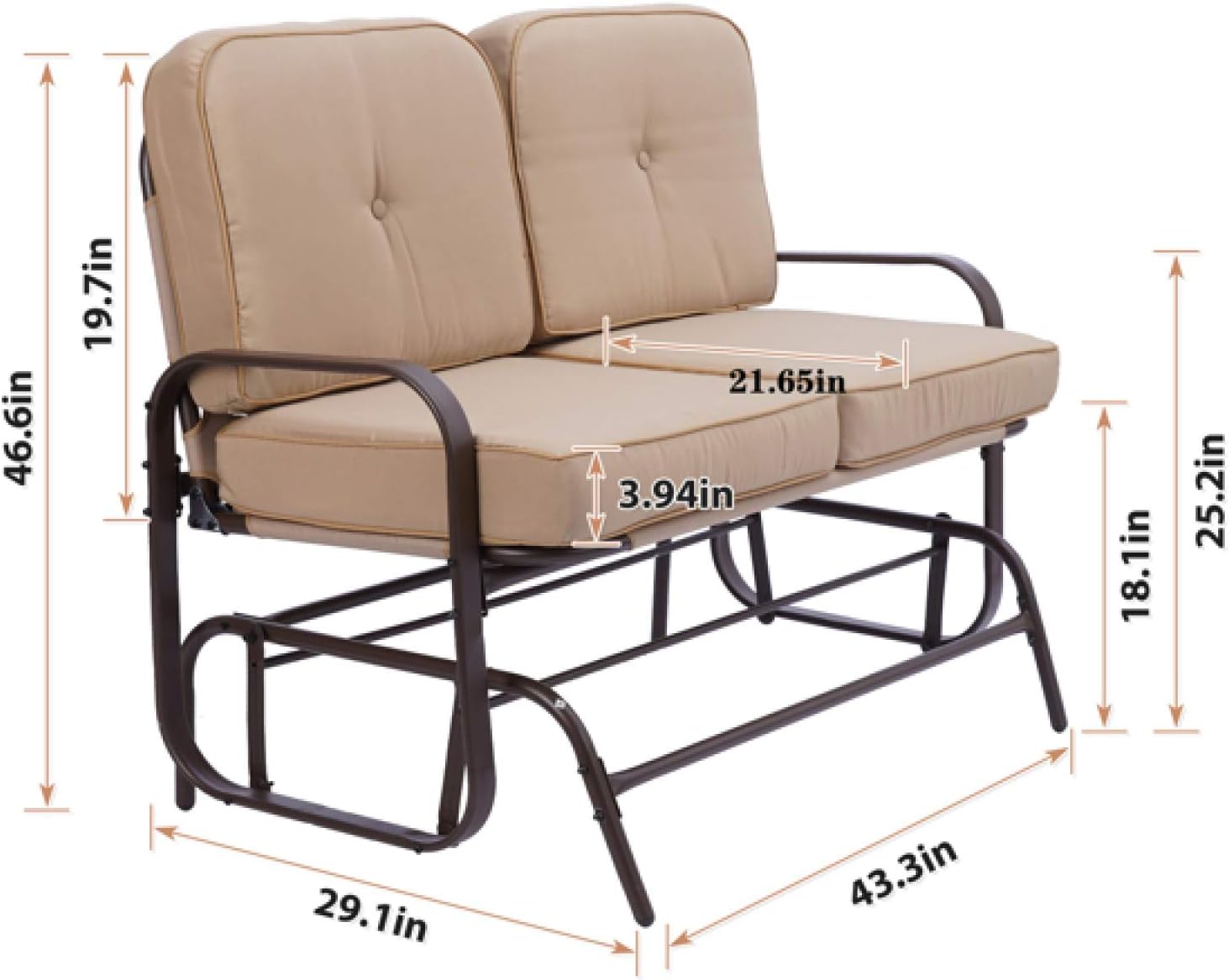 qianbo31 Garden Love seat, Outdoor Swing Glider Rocking Chair,Patio Bench for 2 Person, Double Sofa,Patio Steel Frame Chair Set with Cushion, Beige(1piece,pic): Home & Kitchen