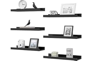 DOLLFIO Floating Shelves Set of 6, Black Wall Shelves with Lip, Display Shelves for Wall Decor, Modern Picture Ledge for Living Room, Bedroom, Nursery, Bathroom, Pictures, Books, Plants- Black