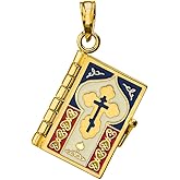 Jewelry America 14k Yellow Gold Russian Orthodox Bible Book Charm Holy Bible with Prayer Pendant