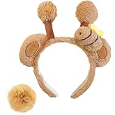 Degpum Bear Ears Headband and Tail Set,Headwear for Girls Women Men, Cute Animal Headband for Party Costume Cosplay Decoration Makeup Washing Face Costume