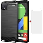 Phone Case for Google Pixel 4 XL with Tempered Glass Screen Protector Cover and Cell Accessories Slim Thin Rugged Full Body Protective Soft TPU Silicone Pixle 4XL Pixel4XL 4LX LX Cases Women Men Black