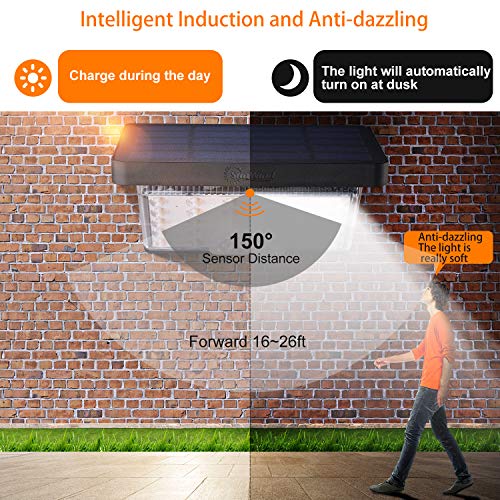 Solar Wall Lights Outdoor – Sunwind 2 Modes Microwave Radar Detective Waterproof Security Lights with Wide Angle Illumination for Front Door Garden Porch Patio Yard Deck Stairway Driveway (Black)