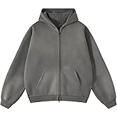 SnowElve Mens Zip Up Hoodie Women Full Zip Fleece Sweatshirts Vintage Acid Wash Oversized Hoodies Sweatshirt Streetwear