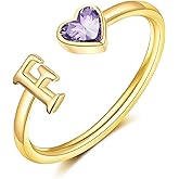 GLEZZA Initial F Rings for Women Teen 14K Gold Plated Birthstone Rings Stackable Dainty Letter Rings Christmas Birthday Birthstone Jewelry Gifts for Mother Daughter,Adjustable Size 5-10