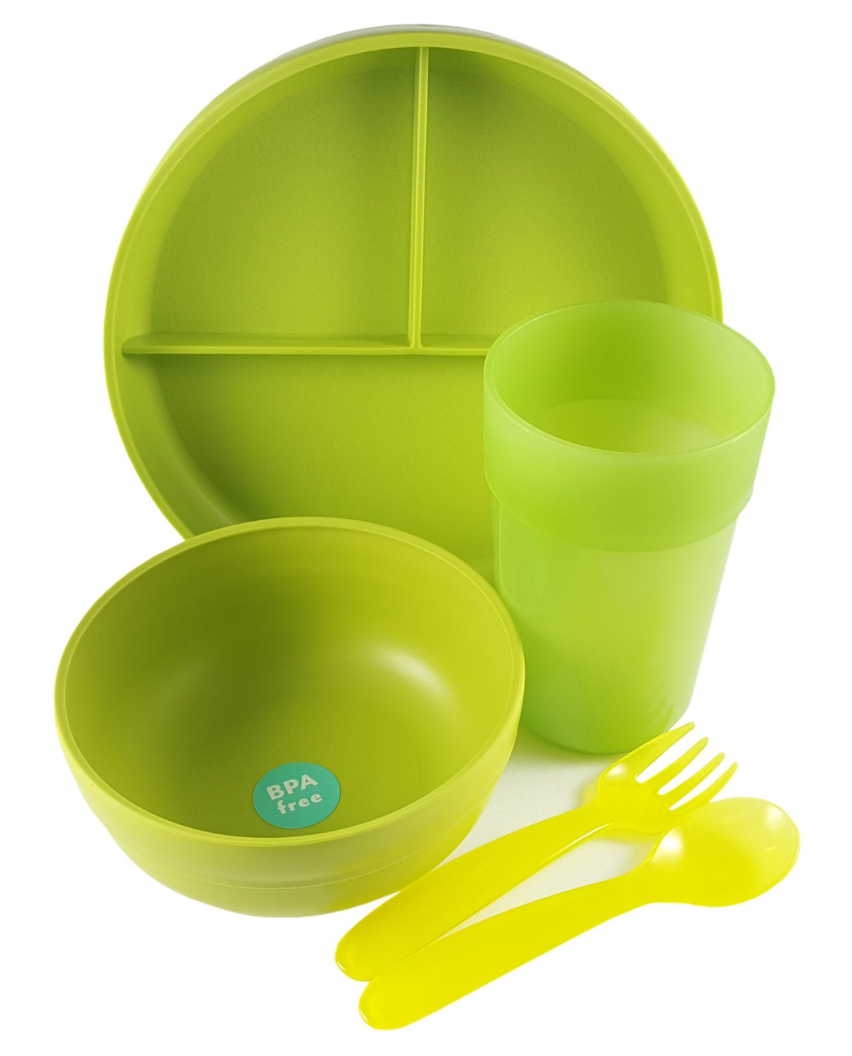 Kids 5 Piece Dinnerware Set Round Divided Plate, Bowl