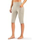 SANTINY Women's Knee Length Capri Leggings with Pockets High Waisted Workout Exercise Yoga Capris Pants for Women