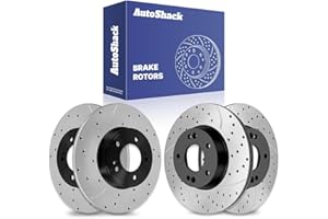AutoShack Front Vented & Rear Solid Drilled & Slotted E-Coated Brake Rotors 4-PC Set Replacement for 2011-2020 Hyundai Elantr