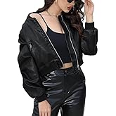 Bellivera Women's Cropped Faux Leather Jacket Bomber Casual Zip Up Coat PU Moto Bike Outwear with Pockets