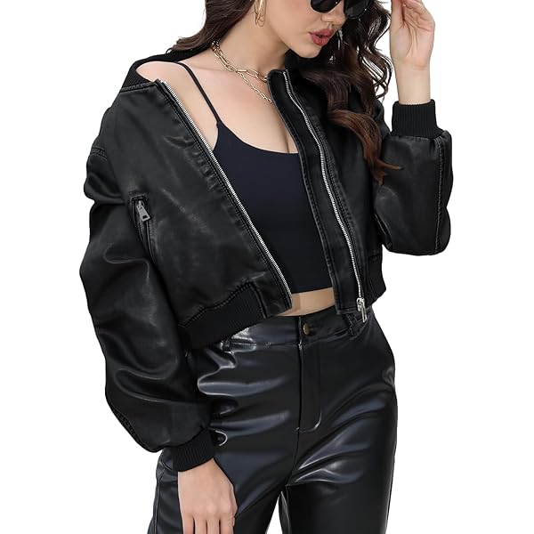 まぁ.♡さん専用★新品未使用★Faux leather crop jacket XZEIT Faux Leather Jacket For Women Buckled Strap Zip Detail