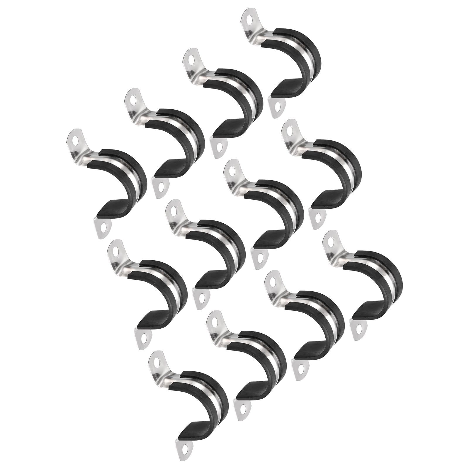 TOP-VIGOR 12Pcs 27mm(1-1/16") Cable Clamp, Rubber Pipe Strap Rubber Cushioned 304 Stainless Steel Hose Clamp U Shape Metal Clamp Tube Holder for Fixing Tube Pipe Wire