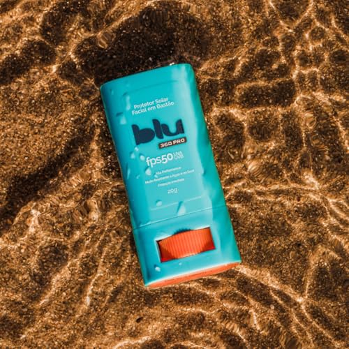 Protetor Solar Blu 360pro Bastão Bege FPS 50 Esporte, ideal para surf 20g e esportes aquáticos, proteção resistente ao suor, prática aplicação UVA UVB diária.