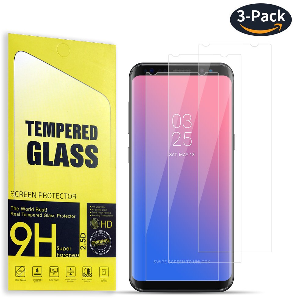 Samsung Galaxy S8 Screen Protector 3 Pack, Rraycom 9H Real Tempered Glass Protector High Transparency. HD Screen and Hight Contrast Coating.