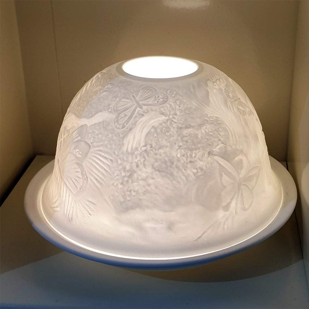 Nordic Lights Butterflies Porcelain Tealight Holder Dome | Candle Holder Projecting a 3D Image Use With Scented Candle, LED Light | Perfect Room Decor Lights | Shade & Plate Set with Gift Box