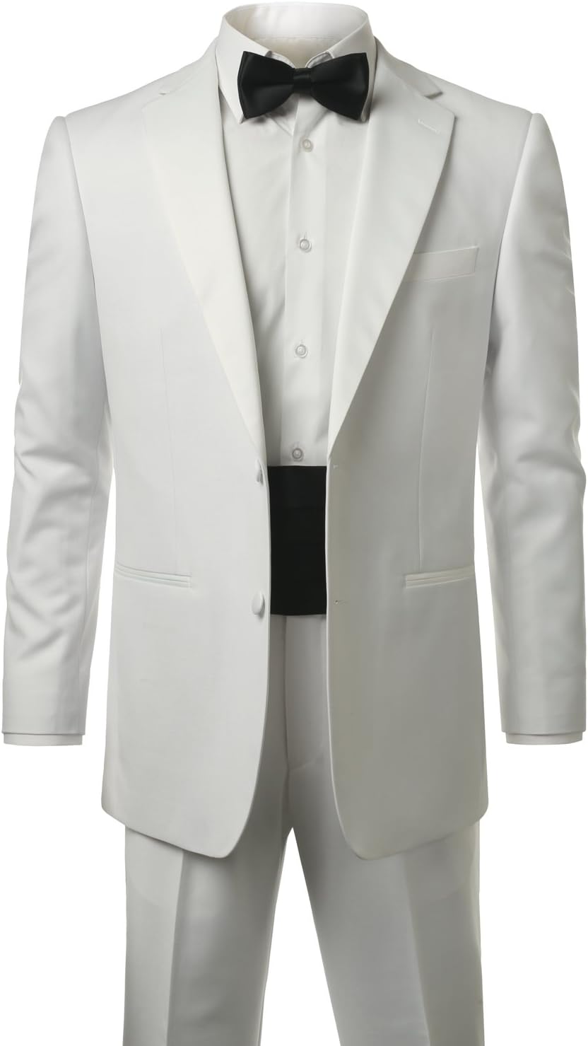 MONDAYSUIT Men's Modern Fit 2-Piece Suit Blazer Tuxedo & Trousers (BLACK/WHITE)
