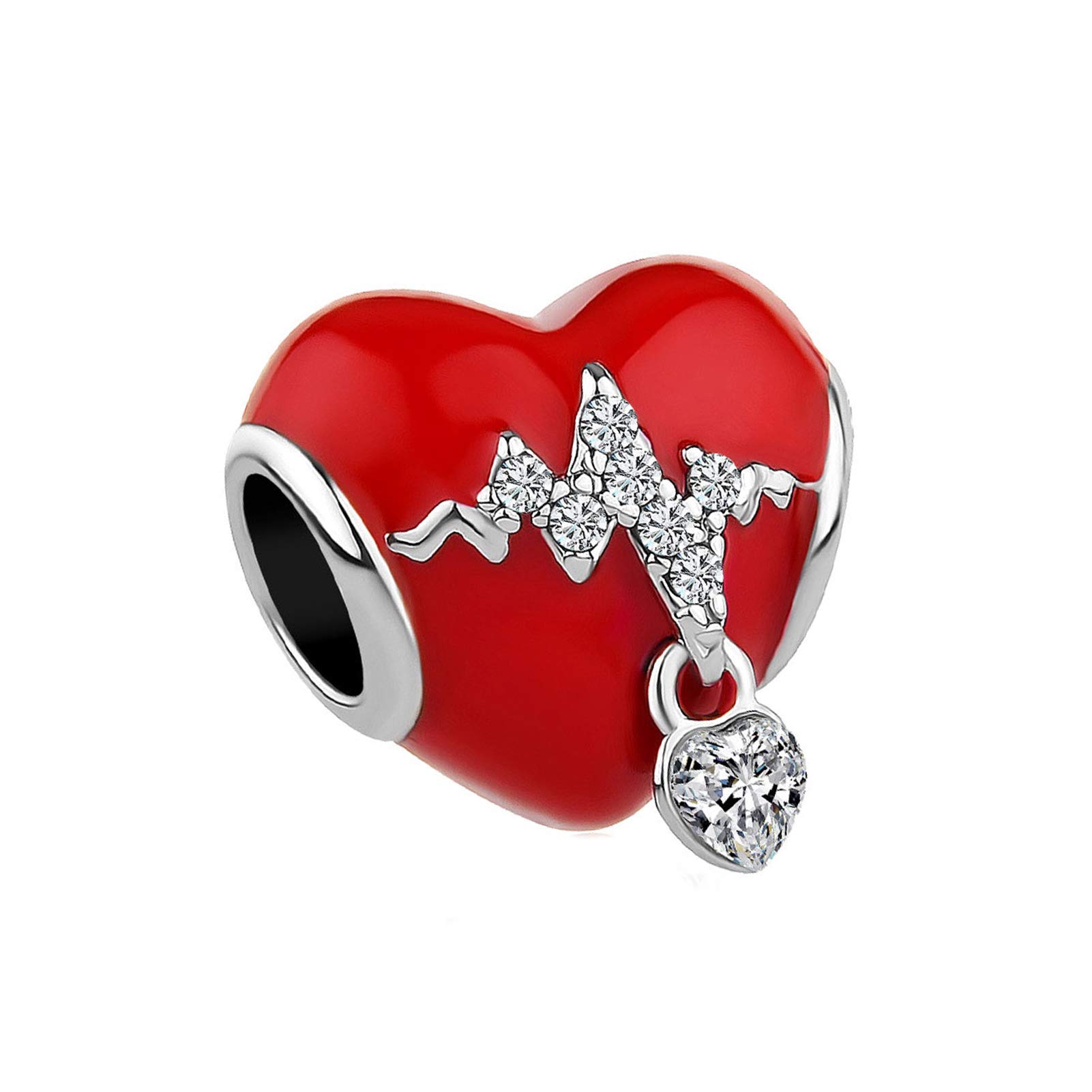 Heartbeat Love Heart Charm Compatible with Pandora Charms Bracelets Women Wife Niece Jewellery Anniversary Mothers Day Birthday