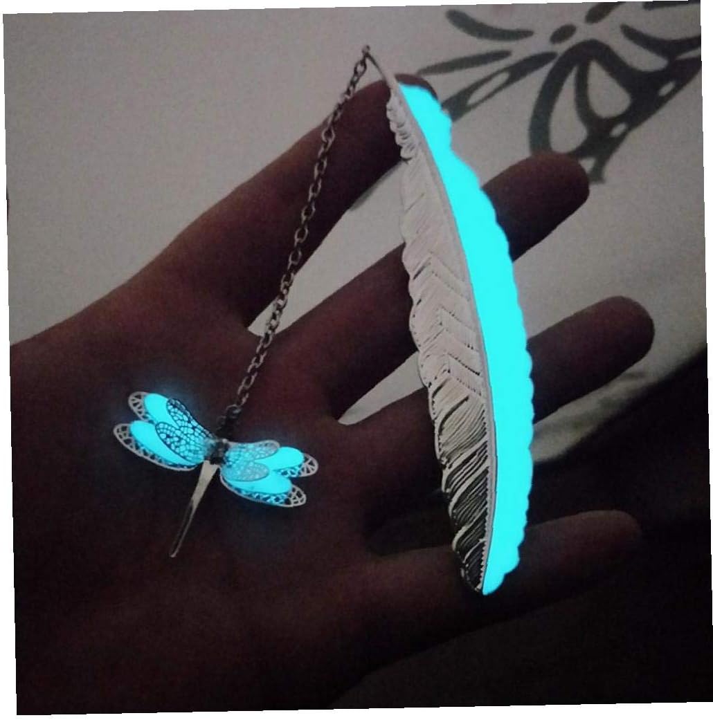 BYFRI Luminous Feather Dragonfly Metal Book Marks for School Supplies