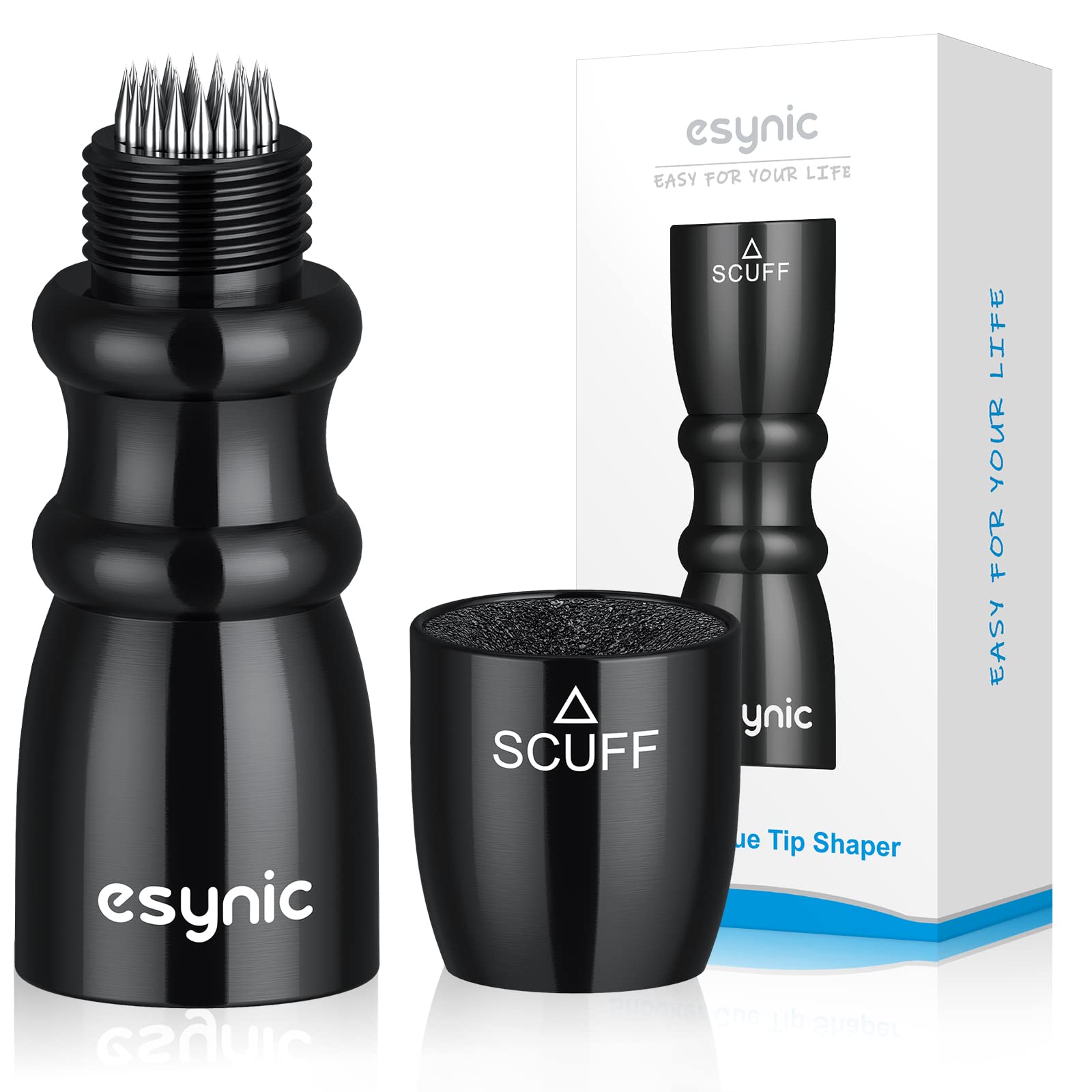 eSynic Portable 3-in-1 Snooker Cue Tip Shaper Black - Professional Cue Tip Shaper Tool for Snooker Cue Tips | Compact Snooker Tip Shaper with Scuffer & Aerator | Pool & Billiard Accessories