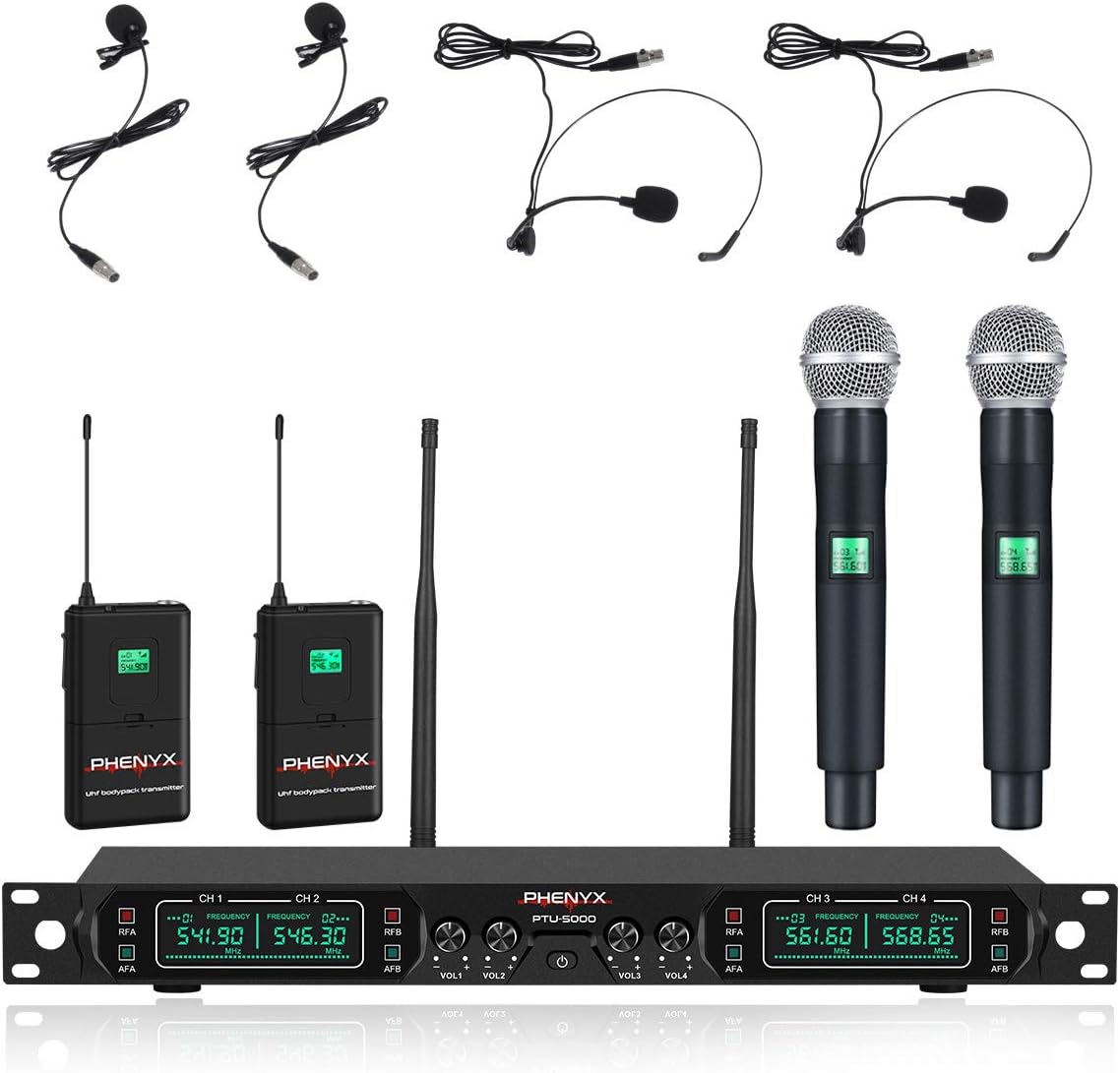 Phenyx Pro 4Channel UHF Wireless Microphone System