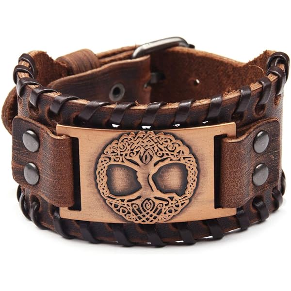 TURTLEDOVE 2-Piece Viking Leather Bracelets – Thor's Hammer & Celtic Knot, Mjolnir With Runes