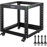 RIVECO 9U Open Frame Server Rack with Casters- Heavy Duty 4 Post Quick Assembly 19-inch, Stereo Rack Network Cabinet Black