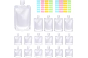 Swpeet 24 Pack 3 Sizes 30ML 50ML 100ML Travel Pouches with Label Paper Assortment Kit, Empty Squeeze Pouches TSA Approved Sta