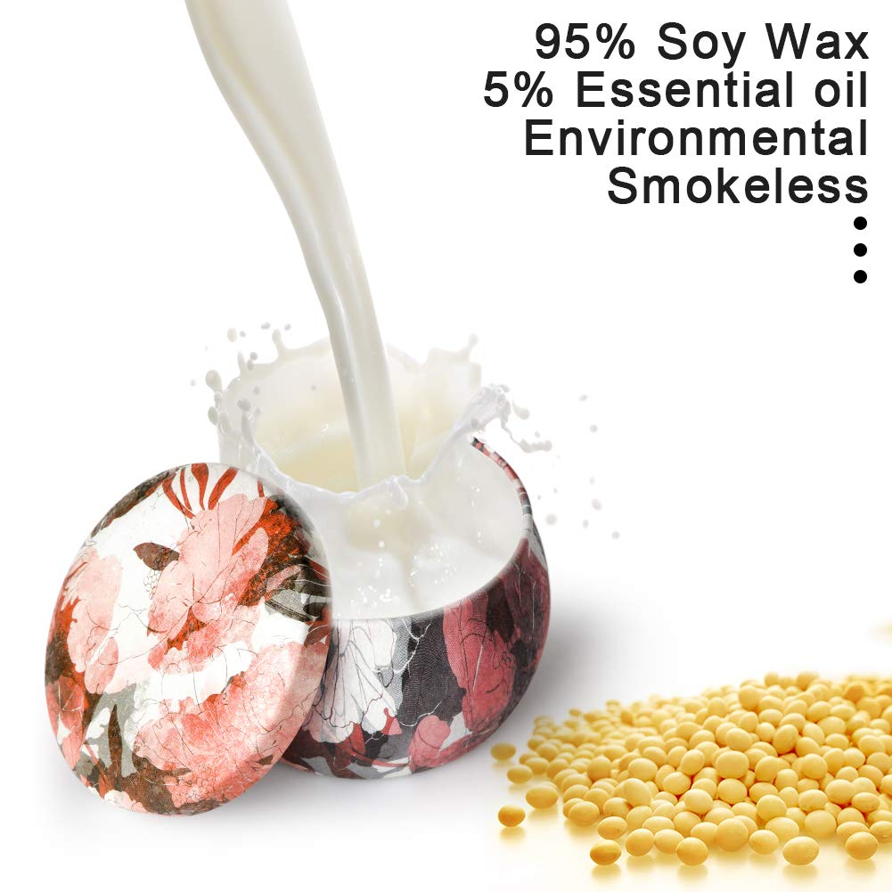 ARINO Scented Candles Gift Set 4pcs 120 Hours Burning Time Aromatherapy Candle Iron Pots Natural Wax Flavors of Rose Lemon Lavender Fig for Relax Sweet Dream and Clean Air (1)