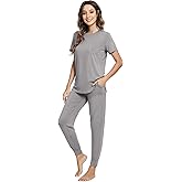 NACHILA Pajamas for Women Short Sleeve Pjs Jogger Pants Pajama Sets Soft Sleepwear with Pockets