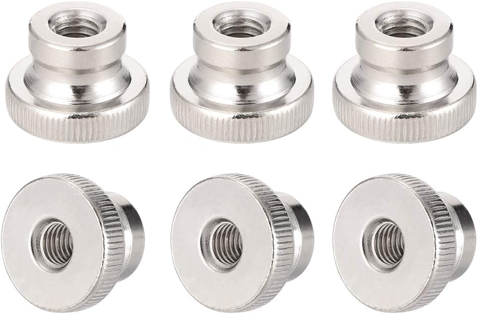 sourcing map Knurled Thumb Nuts, 6Pcs M8x1.25mm Iron Round Knobs Fasteners for 3D Printer Parts, Silver Tone