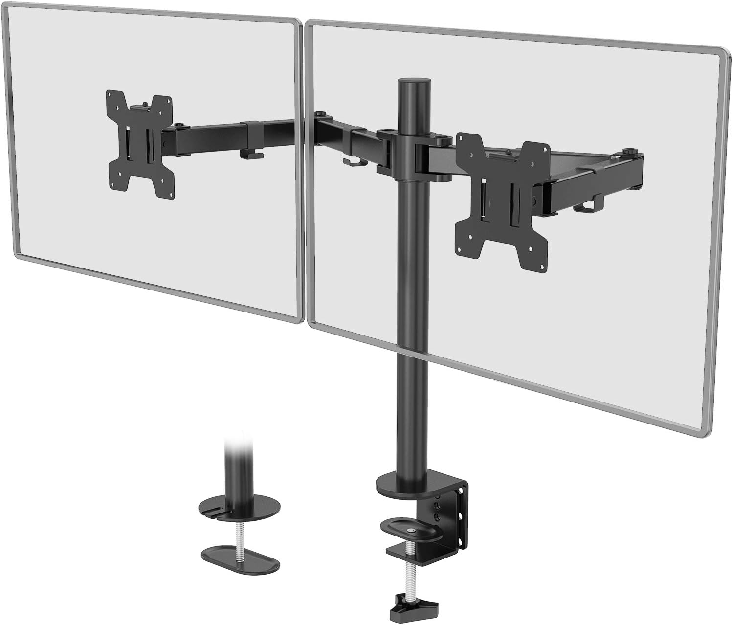 WALI Dual LCD Monitor Fully Adjustable Desk Mount Stand Fits 2 Screens up to 27 inch, 22 lbs. Weight Capacity per Arm (M002), Black : Office Products