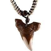HZMAN Hawaiian Shark Teeth Resin Pendant - Adjustable Cord Surfer Necklace - Cool Surfer Hawaiian Beach Style Jewelry