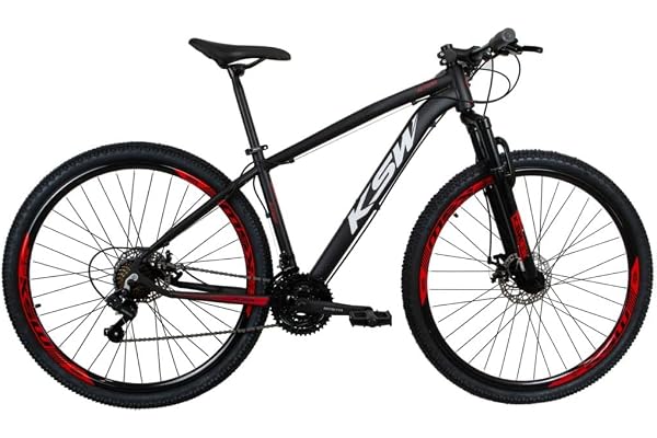 Bicicleta aro 29 KSW Câmbios Shimano 24V Freio Hidraulico (PRETO+VERMELHO, 17)