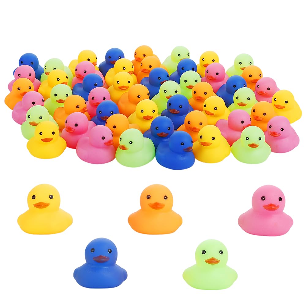 Photo 1 of 50 Pcs Multicolor Mini Rubber Ducks Baby Bath Toy ,Children Squeak and Float Colored Small Ducks in Bulk Toddlers Shower Duck Decorations Party Favors