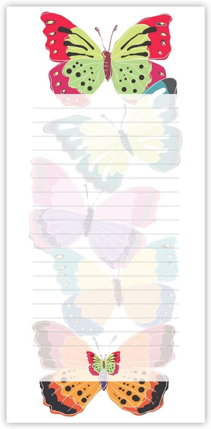 Quire Magnetic Shopping List Notepad - Butterflies Design - 50 Sheets - Size 210mm x 100mm, mehrfarbig