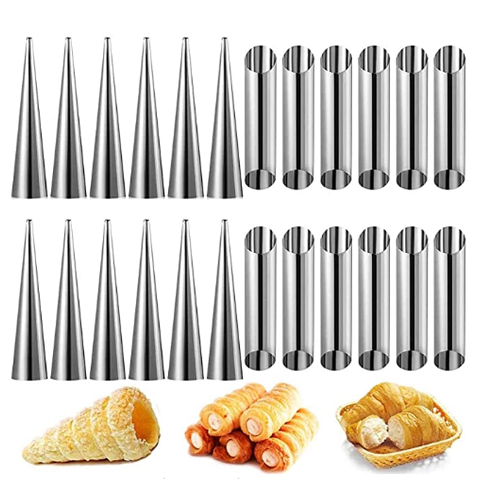 Cream Horn Molds BETOY 20PCS Cannoli Moulds Stainless Steel Cannoli Form Tubes Cream Roll Mold Screw Croissant Mold Cone Tubular Shaped Mold for Cannoli Tubes Croissant Baking Forms Mould