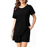 ENJOYNIGHT Womens Pajama Shorts Sets Cotton Pjs Summer Cute Sleepwear with Pockets