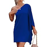 Jhsnjnr Women's Short Wedding Guest One Shoulder Dresses Formal Batwing Sleeve Club Party Cocktail Dress