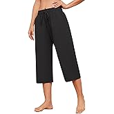 Larmliss Womens Capri Pants Casual Wide Leg Drawstring Elastic Waist Loose Lounge Cropped Pants with Pockets