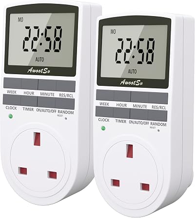 Awootsv Digital Security Timer Plug Socket 10 On/Off Programs LCD Display