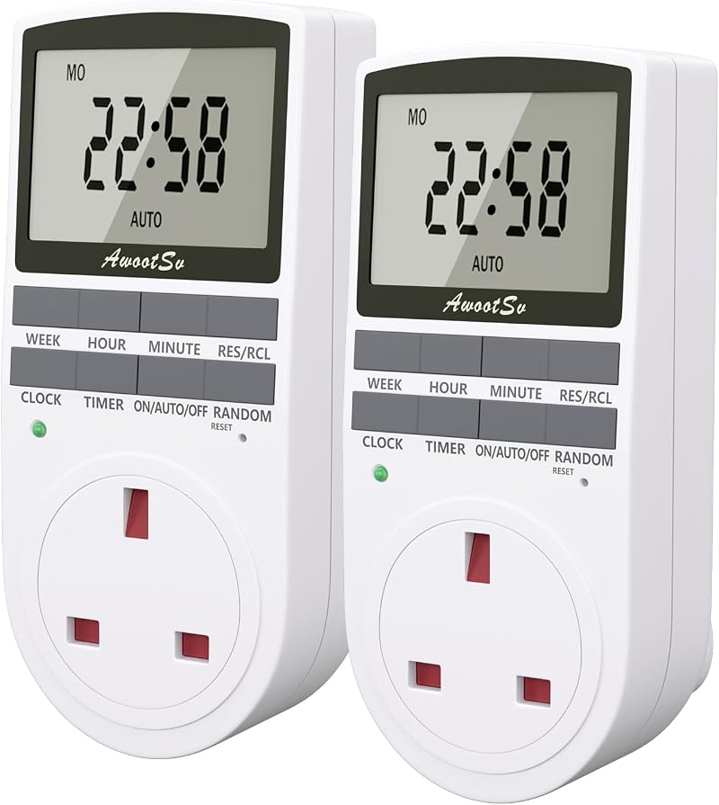 Awootsv Digital Security Timer Plug Socket 10 On/Off Programs LCD Display