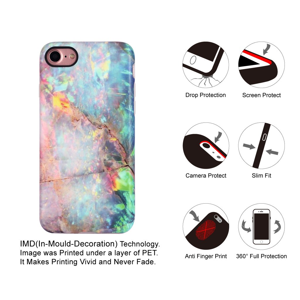 Nasousa iPhone 8 for Girls,iPhone 7 marble case,IMD Printing Slim-Fit Ultra-Thin Anti-Scratch Shock Proof Dust Proof Anti-Finger Print TPU Case for iPhone 7 8 (4.7 inch)(Colorful Marble)