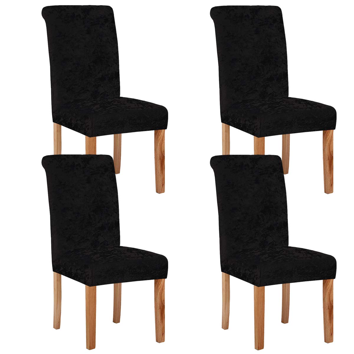 KELUINA Velvet Spandex Fabric Stretch Dining Room Chair Slipcovers Home Decor,Chair Covers for Dining Room Restaurant Hotel Ceremony (Black,4 Pack(M))