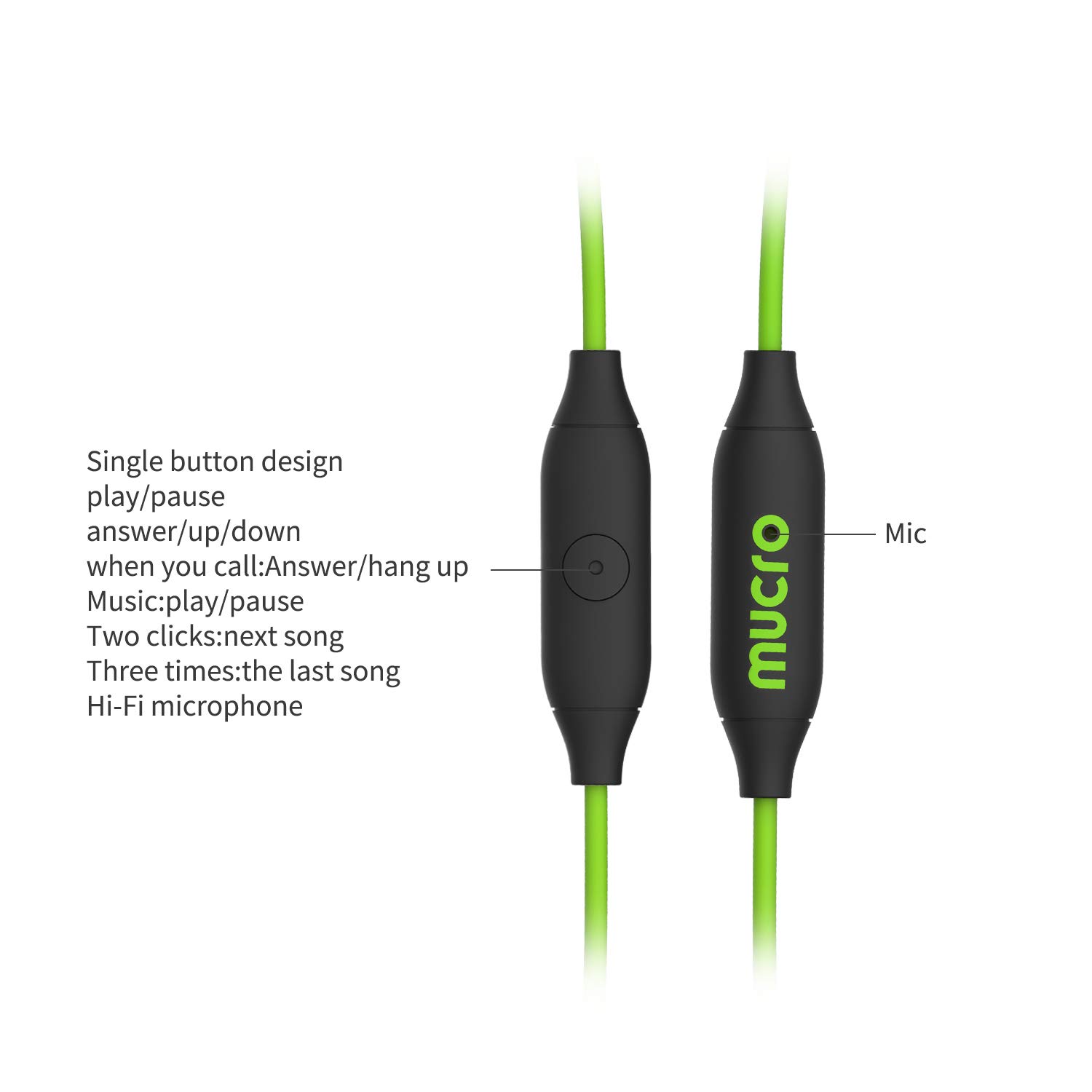 mucro Running Headphones Over Ear in Ear Sport Earbuds Earhook Wired Stereo Workout Ear Buds for Jogging Gym for Samsung Android Phones Tablets Etc(Green)