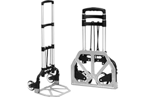 Mardatt Folding Hand Truck, 3-Position Aluminium Portable Luggage Trolley Carrying Cart with 2 PVC Wheels Compact Lightweight
