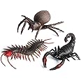 RCOMG 3PCS Rubber Insect Animal, TPR Super Stretchy Bug Figures Bath Pool Toy with Spider Scorpion Centipede, Party Supplies Squishy Wildlife Model Figurine for Collection Gift, Decoration,Cake Topper