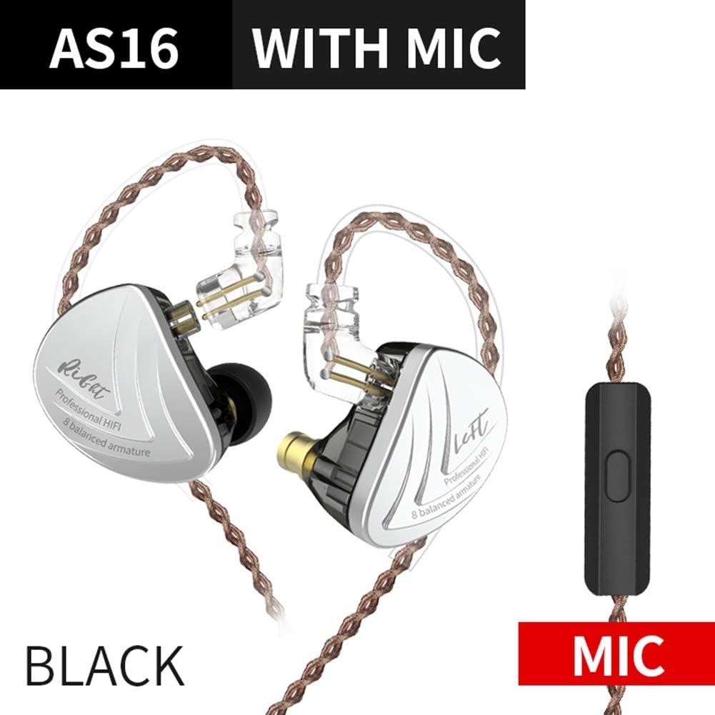 KINHOO KZ AS16 Headphones Balanced Armature Ultra HD Noise Reduction HiFi Headsets Call Microphone Headsets