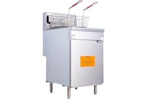 EASYROSE Gas Deep Fryer Commercial Deep Fryer with 2 Baskets 75 lb. Capacity 5-burner Natural Gas Floor Fryer, 150,000 BTU, ETL Listed