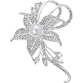 Crystal Pearl Flower Brooches Pins Fashion Beautiful Created Rhinestone Floral Brooch Good Idea for Party Dance Wedding Banquet for Elegant Women Girl