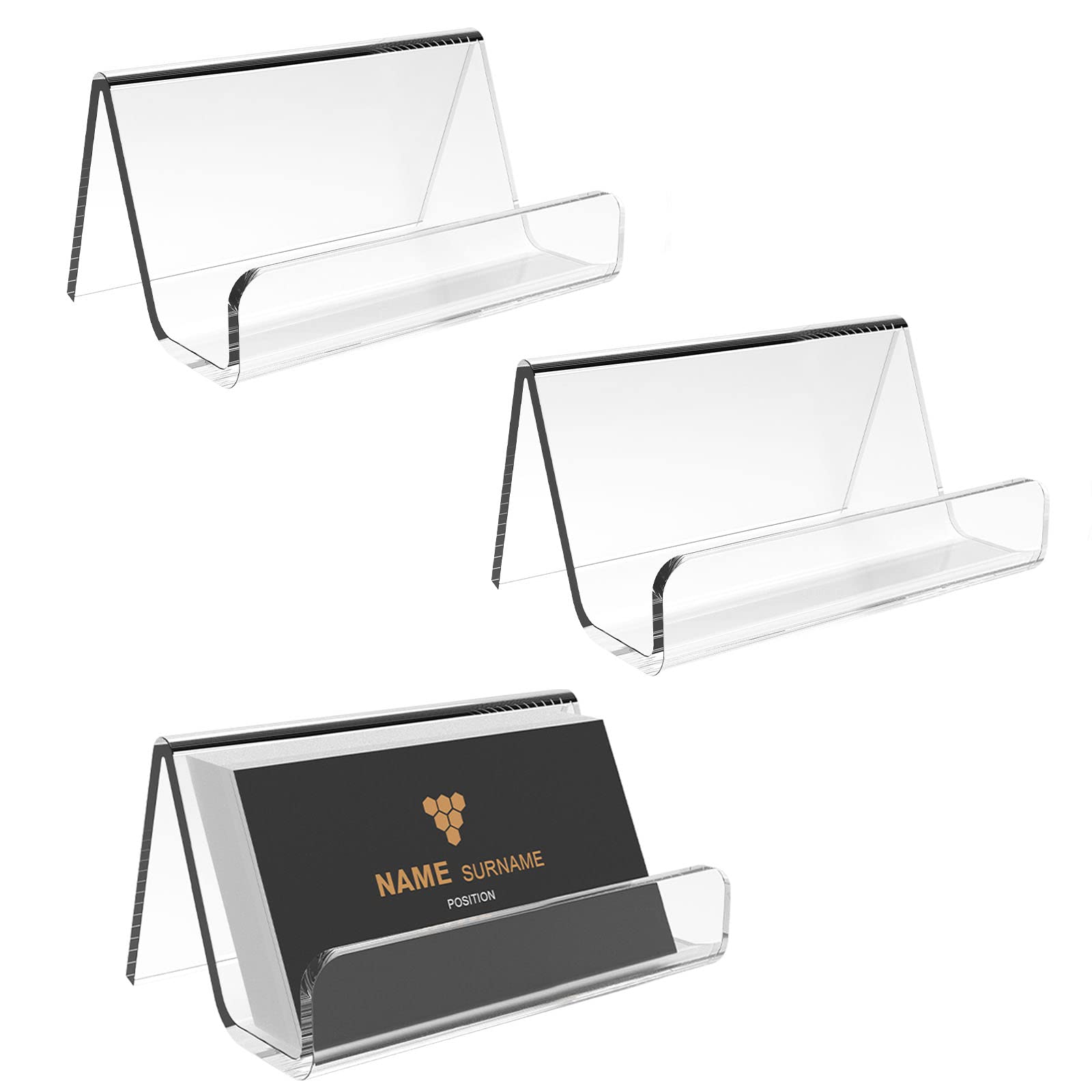 Photo 1 of EMOMAS Acrylic Business Card Holder for Desk, Business Card Stand Desktop Business Card Holders for Exhibition?Office Acrylic Business Card Stand Display ?Capacity: 50 Cards ?3 Pack?…