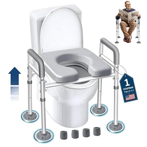 Vive Toilet Seat Riser with Handles - Raised Toilet Seat with Padded Arms for Handicapped - Medical Handicap Bathroom Safety Chair - Portable, High